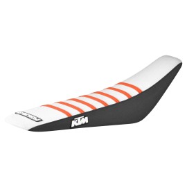 Enjoy Mfg 2019-2022 KTM SX-SXF 125 250 350 450 seat cover   BLK/ WHT/ ORANGE rib #173 LOGO