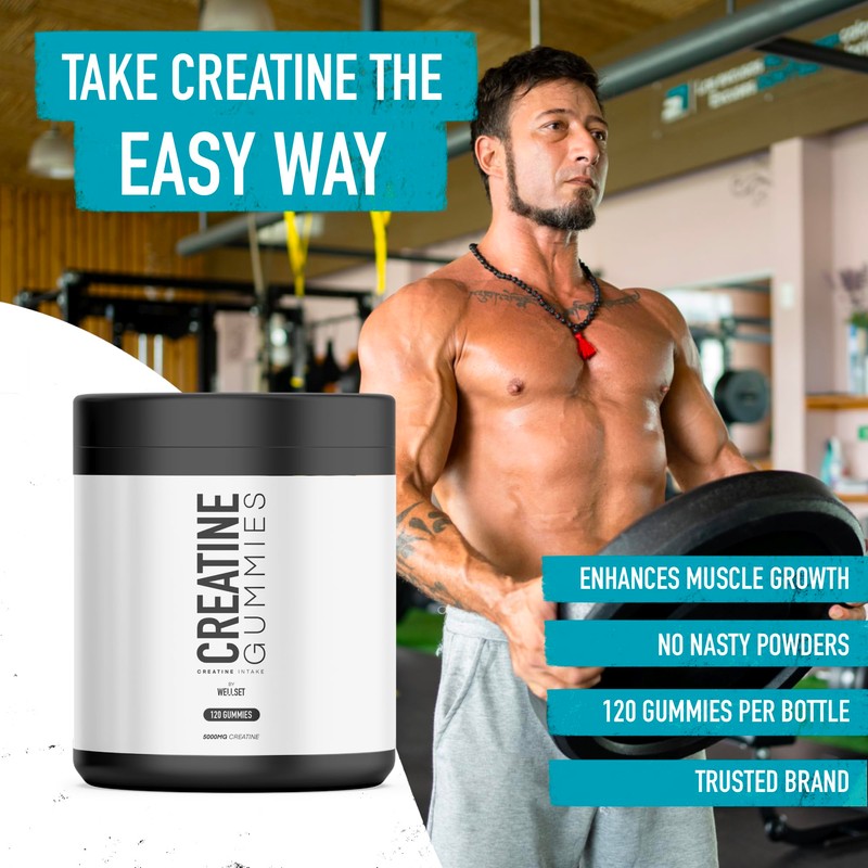WELLSET Creatine Gummies 5000MG | 120 Chewable Creatine Monohydrate Vegan