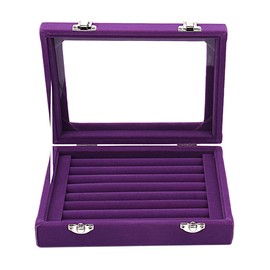 GymRichy Velvet Glass Jewelry Display Stand Storage Box Earrings Case for Women Girls (Purple)