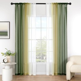 MIULEE Curtains Olive Green Transparent Living Room Modern Curtain Two-Tone Sliding Curtains Bedroom Set of 2 140 x 280 cm