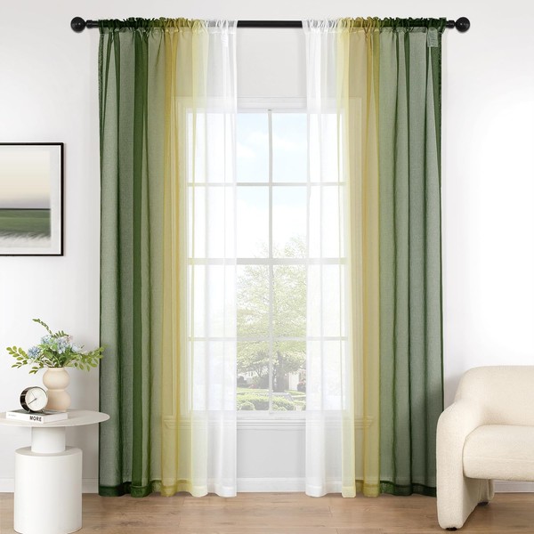 MIULEE Curtains Olive Green Transparent Living Room Modern Curtain Two-Tone