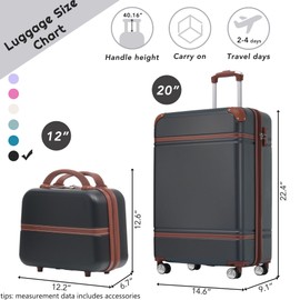 FUNNy elf 2-Piece Hardshell Suitcase Set, Lightweight Vintage Style Luggage Set of 2 with Spinner Wheels, Cosmetics Case, for Travel (Black)
