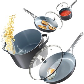 Greater Goods Chef's Grade Ceramic Nonstick Cookware Set - 12 Piece, Pots and Pans Set with Lids, Midnight Gray