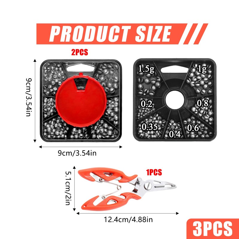 Satiskid 358PCS Split Shot Fishing Weights Set with Pliers, 7-Size