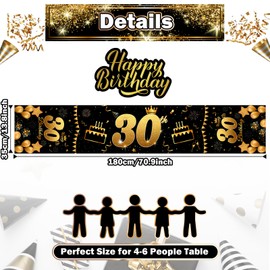 Decorative 30th Birthday Man Black Gold Table Runner 30th Birthday Happy 30th Birthday Table Runner for 30 Years Old Women Him Her Anniversary Celebration Party Dinner Table Linen Table Decoration 180