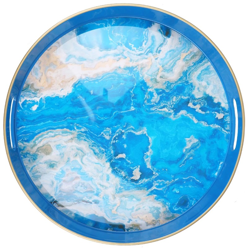 Spsyrine Round Marble Decorative Tray, 13" Plastic Serving Tray with