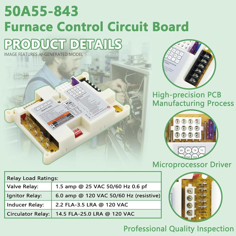 50A55-843 Furnace Control Board, Fit for White Rodgers 50A55-843 Board,