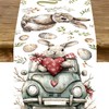 Happy Easter Table Runner Bunny Rabbit Heart Easter Egg Tablecloth