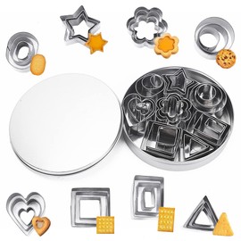 24 Piece Stainless Steel Cookie Cutters Set, Cookie Cutters for Children, Mini Cookie Cutters, 8 Shapes, Geometric Cookie Cutters with a Storage Box for Baking, Child DIY