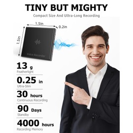 3072Kbps Voice Recorder,Audio Recorder with AI-Triple Intelligent Noise Cancellation,128GB Recording Device with 4000Hours Store, Voice Activated Recorder for Lectures, Meetings, Intervie