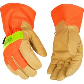 Kinco 1938 Lined High Visibility Orange Grain Pigskin - Golden Grain Pigskin with Orange Nylon Fabric, Shirred Elastic Wrist and Reflective Knuckle Strap - Equipment Operation - X-Large