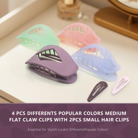 4 PCS Duckbill Flat Hair Clips - Elegant Flat Claw Clips for Women and Girls - Strong Hold Grip French Hair Clips for Thick Thin Hair - Stylish Medium Classic Accessories Hair Barrettes (4PCS-Color-3)