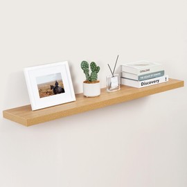 Fun Memories Floating Shelves 48 Inch Long, 9.3 Inch Deep Wall Shelf for Fireplace Mantel, Rustic Farmhouse Wooden Shelves for Wall Decor Bathroom, Kitchen, Office, Oak Color, Set of 1