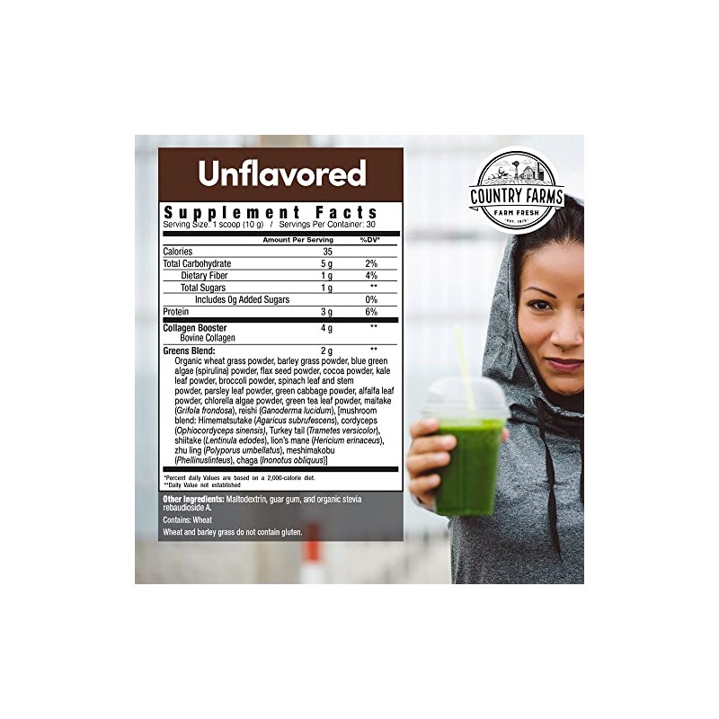 Country Farms Collagen + Greens Dietary Supplement, Energizing Superfoods, 10.6