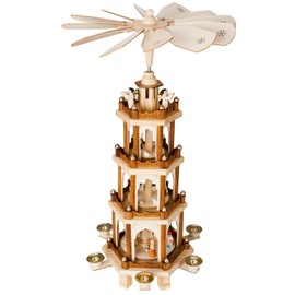 Set of BRUBAKER Christmas Pyramid 4-Tier 24 Inches + 20 White Candles + Stick-Um Candle Adhesive