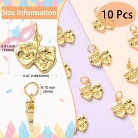 KitBeads 10pcs 18k Real Gold Plated Mask Charms Comedy and Tragedy Mardi Gras Charms Brass Happy Sad Drama Mask Charms for Jewelry Making