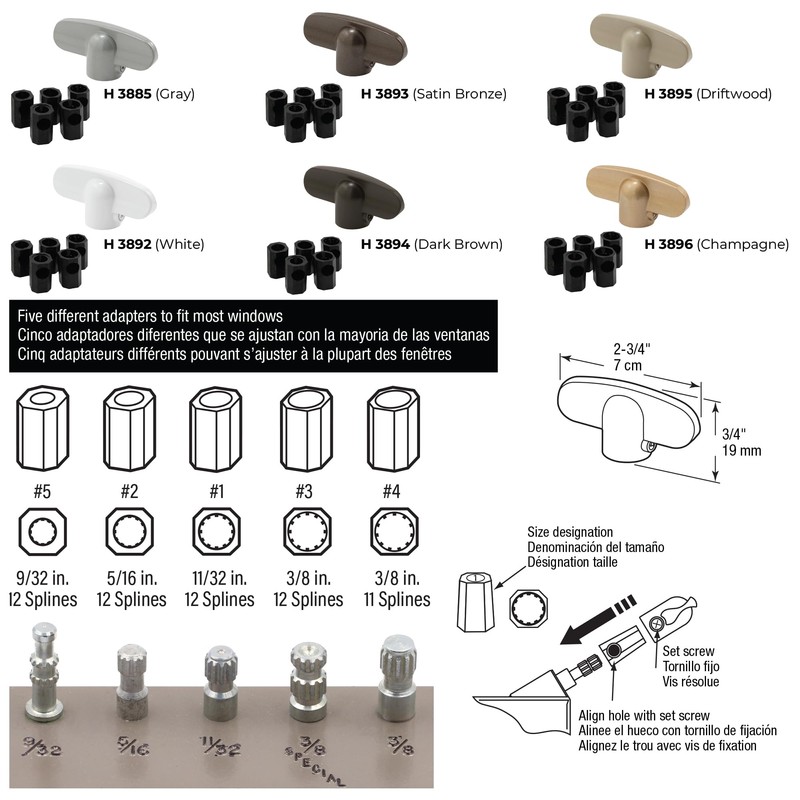 Prime-Line H 3893 Universal, Satin Bronze, Tee-Crank Casement Window Handle