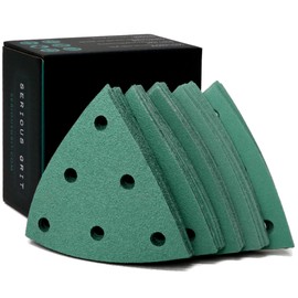 Serious Grit - 3.5-Inch (93mm) Triangle Sanding Sheet Assortment - 80, 120, 150, 180, 220 Grit (10 of Each) - Fits Festool Rotex RO 90 Delta - Hook & Loop Sandpaper for Detail Sanders - 50 Pack Box