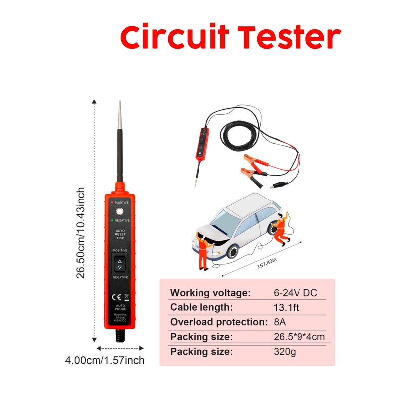 Chazcool Power Circuit Probe Tester, 6-24V DC Circuit Tester, Test