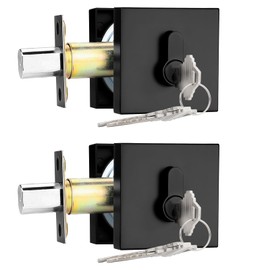 Probrico Black Double Cylinder Deadbolt,Keyed Both Side,Residential Security Square Door Lock for Interior and Exterior,2Pack
