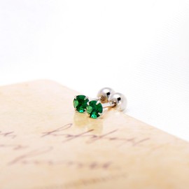 4MM Small Cubic Zirconia Studs Screw Backs Sterling Silver Earrings for Women, Emerald Green