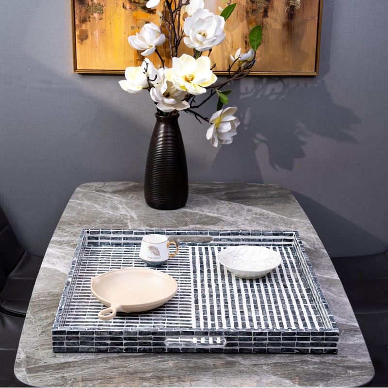 PEMAR Extra Large Square 20" Capiz Shell Ottoman Tray with