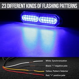 OPP ULITE 4Pcs 12 LEDs Emergency Strobe Lights Blue Hazard Beacon Warning Signal Lights 23 Flashing Mode Super Bright Flashing Work Light Bar for Car Vehicle SUV Truck Trailer Boat Van 12V 24V (02-B)