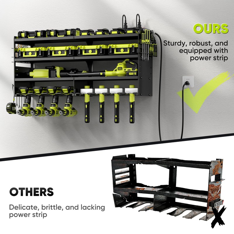 POKIPO Large Power Tool Organizer Wall Mount with Charging Station,4