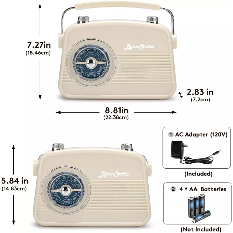 ByronStatics Portable Radio AM FM, Vintage Retro Radio with Built