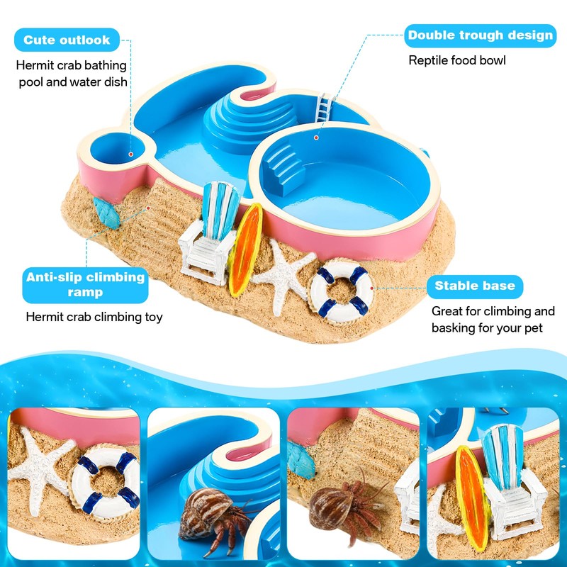 Gerrii Hermit Crab Water Bowl with Climbing Ramp, 2 Compartments,