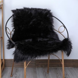 Faux Lambskin fleece rug, 60 x 90 cm, artificial fur, long hair, decorative sofa / bedroom rug, Black , 90 x 60 cm