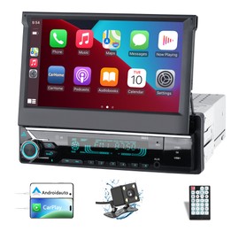 Single Din Car Radio with Carplay ＆ Android Auto,7 Inch Manual Flip Out Screen Car Stereo with Bluetooth,Mirror Link,Backup Camera,Support FM/AUX