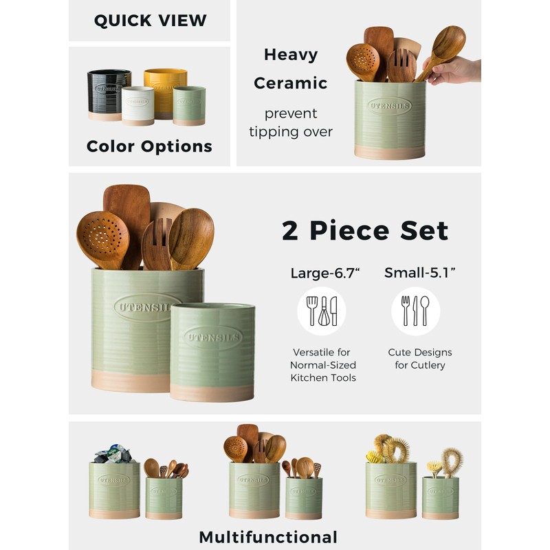 YHOSSEUN Kitchen Utensil Holder, 6.7"+5.1" Ceramic Utensil Holder for Kitchen