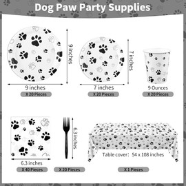 Kochorie 121 Pieces Black Dog Paw Print Party Supplies Tableware Set