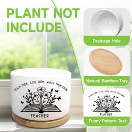 WSLCHOVE Teacher Appreciation Gifts, Ceramic Plant Pot for Succulent, Flower Planter, Thank You Gifts for Teachers Day Appreciation Week from Student (Plants Not Included)