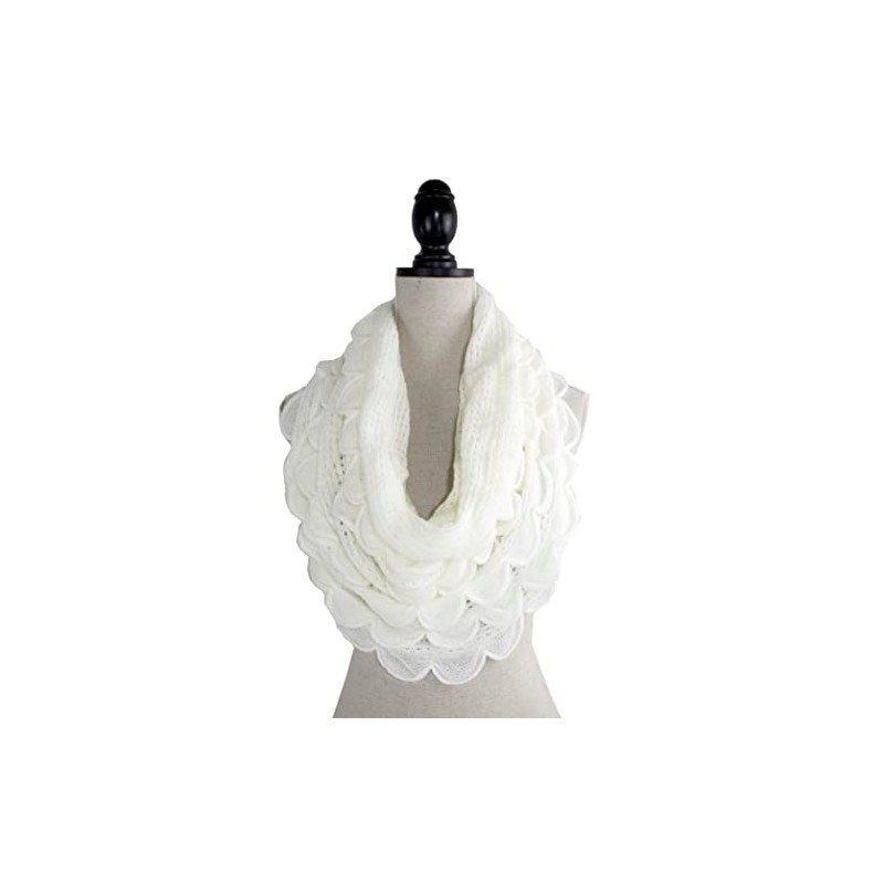 stylesilove Chic Oversized Ruffle Knitted Infinity Scarf (White)