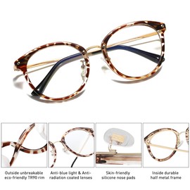 SOJOS Retro Round TR90 Blue Light Reading Glasses Womens Mens Readers Computer Glasses Eyewear Frame SJ9001, Bright Leopard Frame 1.00 x