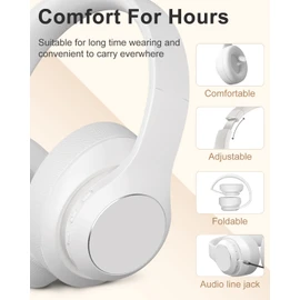 Intoberp - Auriculares inalámbricos Bluetooth sobre las orejas, 40 horas de reproducción inalámbricos con micrófono, auriculares plegables y ligeros con sonido estéreo de alta fidelidad para viajes y trabajo (blanco)