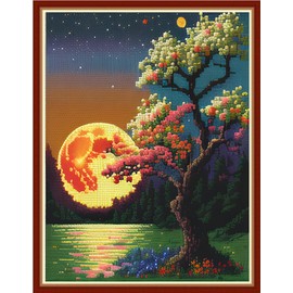 Redxing Cross Stitch Kit for Beginners Adults, 11CT Moonlight Scenery Stamped Kits Embroidery DIY Needlepoint Art Craft Kit, 15.7x19.7 inch
