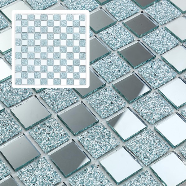 Mijaro 6 Sheets Peel and Stick Silver Square Flat Mirror
