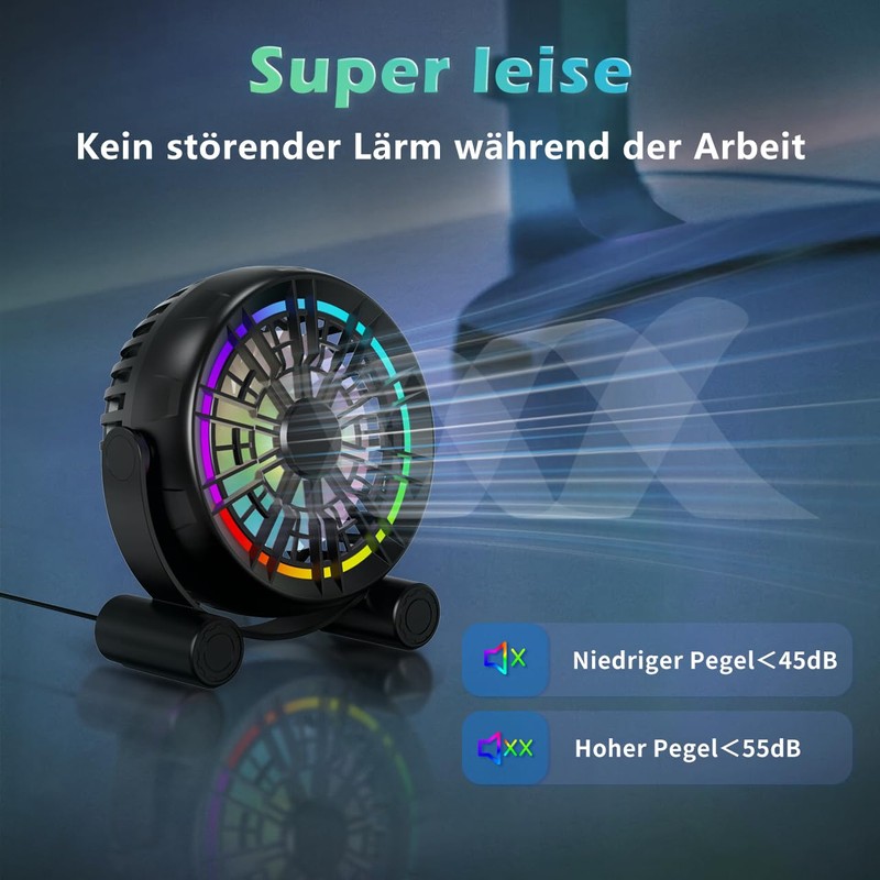 Punoge USB RGB Desk Fan - 3 Speeds Quiet Portable