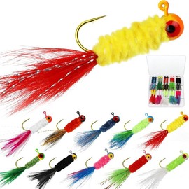 Crappie Jigs, Jig Heads with  Hand-Tied Marabou Jigs Ice | Fly Fishing Lures 10 Colors 1/32oz 1/16oz 1/8oz Fishing Hair Jigs for Panfish Sunfish Walleye 20-40pcs - Color: 1/8oz(3.5g), Size: 40pcs
