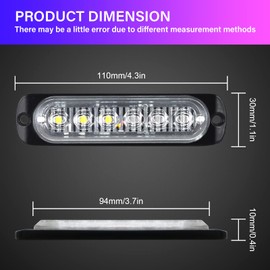 Willpower LED-Stroboskop-Warnleuchten, 10,9 cm, Weiß, Blau, 6 LEDs, Sicherheits-Notfall-Blinklicht, Bau-Gefahrenleuchte, LED-Lichtleiste für Auto, LKW, Van, Geländewagen, Boot, Oberflächenmontage, 2