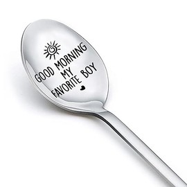 Christmas Xmas Gifts for Son Dad Husband Boyfriend Anniversary Birthday Gifts for Fiance Groom Coffee Tea Dessert Lover Spoons Good Morning My Favorite Boy Spoon