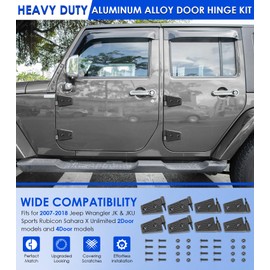 Door Hinge Kit for Jeep Wrangler JK JKU Unlimited Rubicon Sahara Sports 2007-2018, Fits for Jeep Wrangler JK Heavy Duty Aluminum Alloy 4 Door Hinge Exterior Accessories 8PCS