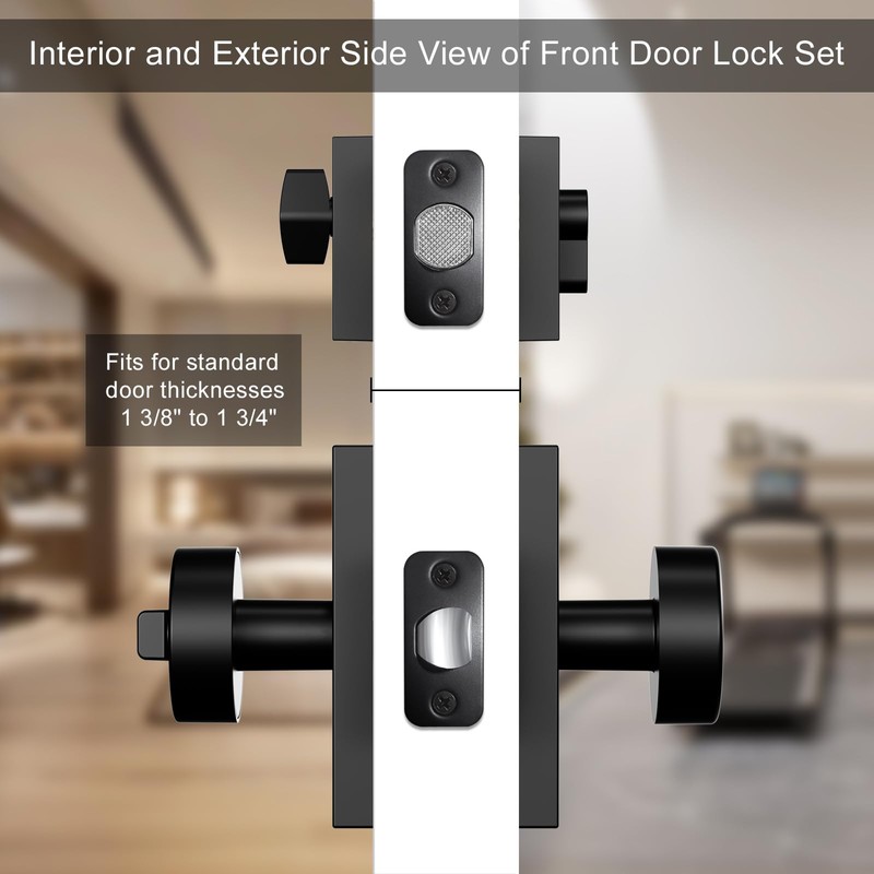 Newlaking Matte Black Exterior Door Knob with Deadbolt Set -