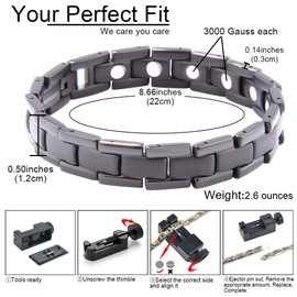 38 La pulsera magnética de titanio para hombre, es un buen regalo para todos (negro, 7.8 pulgadas)