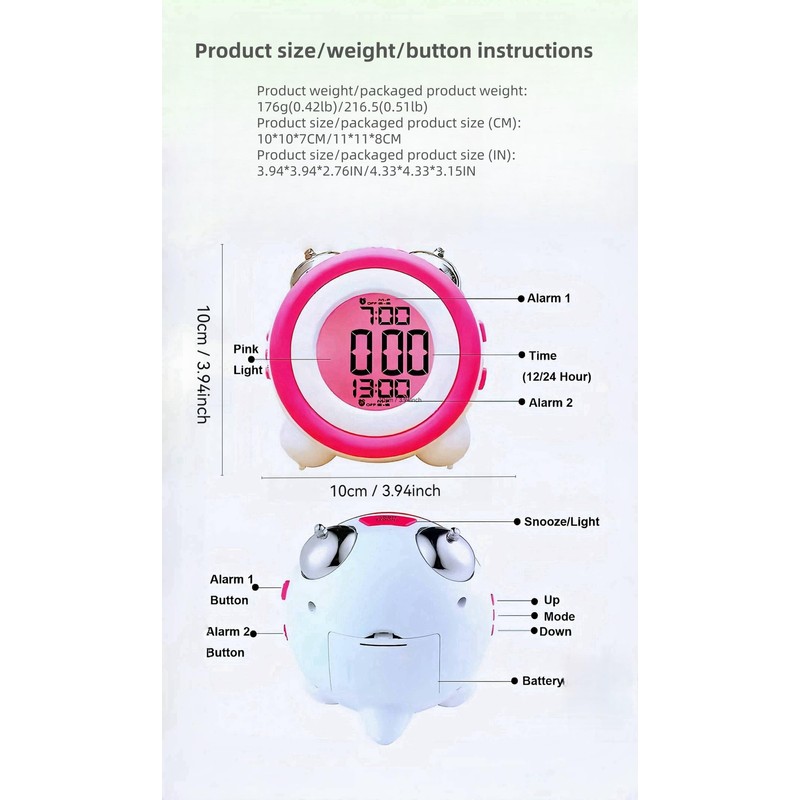 YHFITN Super Loud Alarm Clock, Twin Bell Battery Operated with