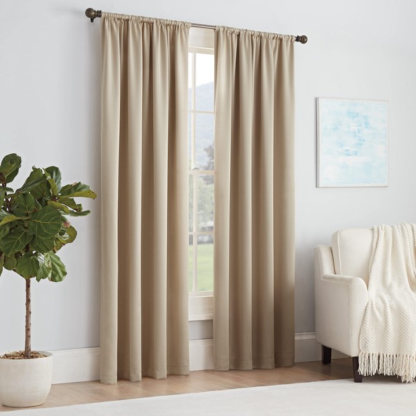 Eclipse Solid Thermapanel Modern Room Darkening Rod Pocket Window Curtain for Bedroom (1 Panel), 54 in x 54 in, Taupe
