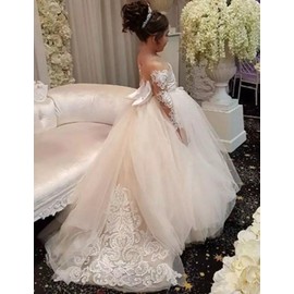 MuchXi Lovely Lace Flower Girls Dresses Kids First Communion Dress Princess Wedding Pageant Ball Gown All Champagne 12